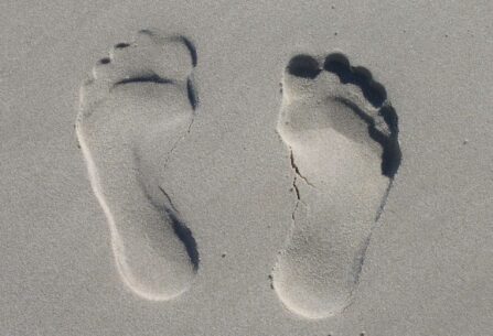 כף רגלי פעוט בחול
